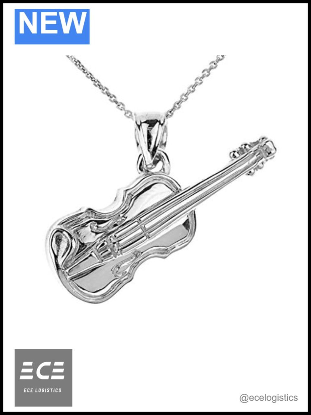 925 Sterling Silver Music Charm Violin Pendant Necklace 16 Inch